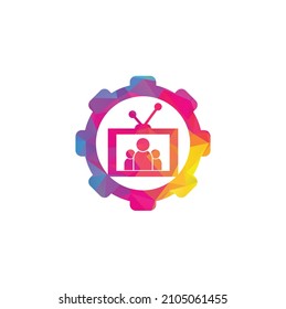 Diseño del logo de la forma del equipo de televisión de la gente. Plantilla de vectores de diseño de logotipo de canal familiar