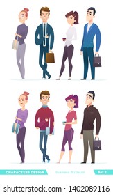Gente con dos estilos de ropa diferentes. Colección de diseño de personajes en ropa de negocios e informal