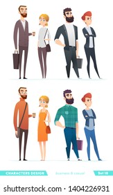 Gente con dos estilos de ropa diferentes. Colección de diseño de personajes en ropa de negocios e informal