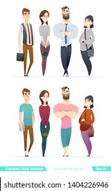 People in two different style of clothes. Character design collection in business and casual clothes