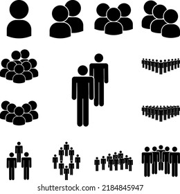 personas, dos, icono de grupo en una colección con otros elementos