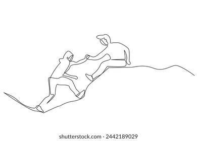 people two people nature hill help support life one line art design vector