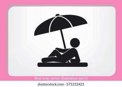 people under a beach umbrella icon vector illustration eps10. Isolated badge for website or app - stock infographics.