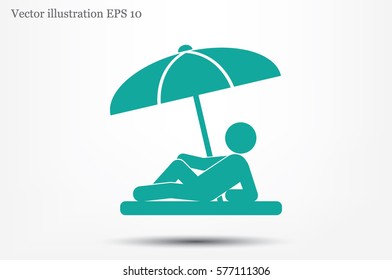 people under a beach umbrella icon vector illustration eps10. Isolated badge for website or app - stock infographics.
