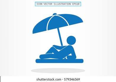 people under a beach umbrella icon vector illustration eps10. Isolated badge for website or app - stock infographics.