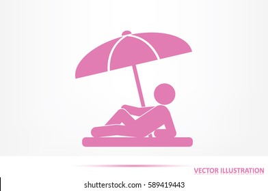 people under a beach umbrella icon vector illustration eps10. Isolated badge for website or app - stock infographics