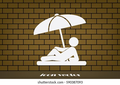 people under a beach umbrella icon vector illustration eps10. Isolated badge for website or app - stock infographics.
