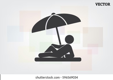people under a beach umbrella icon vector illustration eps10. Isolated badge for website or app - stock infographics