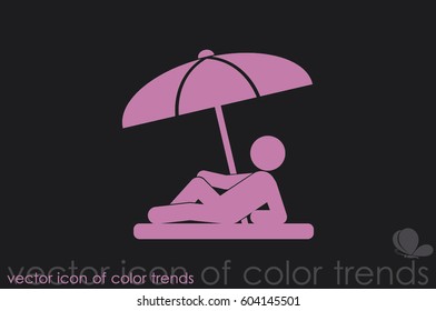 people under a beach umbrella icon vector illustration eps10. Isolated badge for website or app - stock infographics.