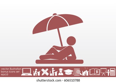 people under a beach umbrella icon vector illustration eps10. Isolated badge for website or app - stock infographics