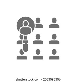 People under a magnifying glass, candidate search grey icon.