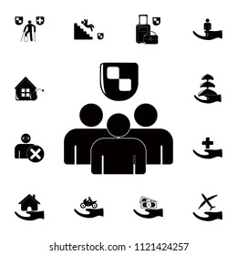 people under the shield icon. Detailed set of insurance icons. Premium quality graphic design sign. One of the collection icons for websites, web design, mobile app on white background