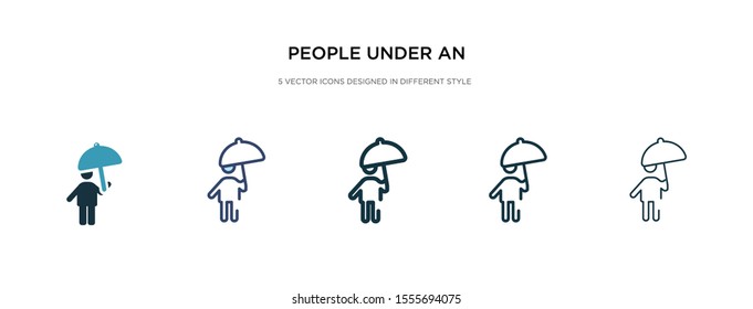 people under an umbrella icon in different style vector illustration. two colored and black people under an umbrella vector icons designed in filled, outline, line and stroke style can be used for