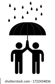People under an umbrella in the rain. Nameplate pointer. Template for text. Poster. Weather. Place for text. Background vector image.