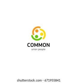 People union vector logo. Common people logotype isolated template. Abstract symbol of connected humans.