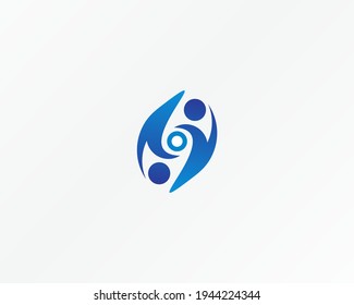 People unite shape vector logo design with blue color concept