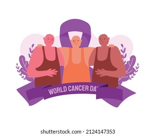 People united celebrating world cancer day vector illustration background.