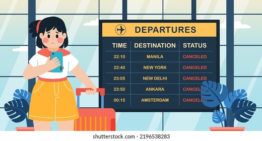 People Upset For Cancelled Flight, Vector, Illustration