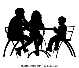 People in urban cafe. Isolated silhouettes of people on a white background