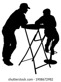 People in urban cafe. Isolated silhouettes of people on a white background