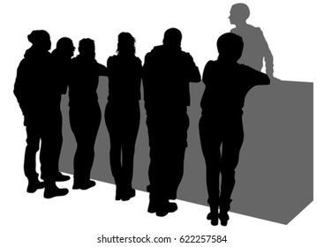 People in urban cafe on white background