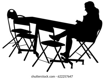 People in urban cafe on white background
