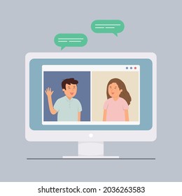 People use computer to video call to work, study, meeting and business concept.