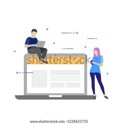 People use digital communications in their lives. Man and woman are chating
