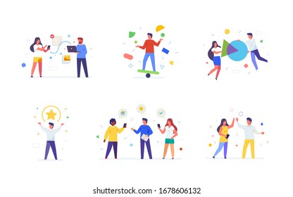 People use gadgets. set of icons, illustration. Smartphones tablets user interface social media.Flat illustration Icons infographics. Landing page site print poster. Eps vector.
