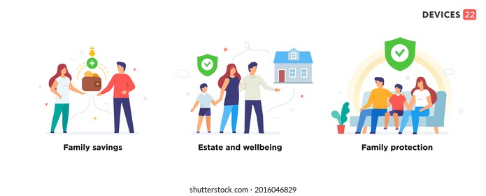 People use gadgets. set of icons, illustration. Family protection, investment, real estate, home. Flat illustration Icons infographics. Landing page site print poster.