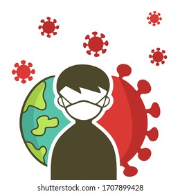 people use masks with the Novel Coronavirus and the earth behind it. the spread of Novel Coronavirus (2019-nCoV) on earth illustration. 