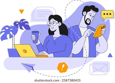 People use mobile phones, laptops, surf the Internet, and chat.