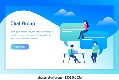 people use mobile smartphone and laptop for chatting in social media. landing page ui template vector design illustration