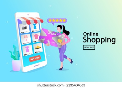 people use online shopping services. Smartphone marketing and e-commerce. delivery service concept. Digital marketing business. payment and banking. Vector illustration.