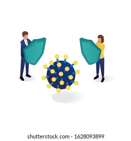 people use shield to protect from coronavirus isometric illustration