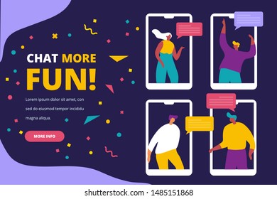 People use smartphone for chatting in social media.  Communication, conversation, dialog. Messenger. Online chat. Flat vector illustration design.