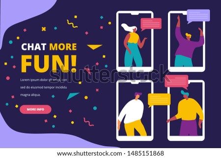 People use smartphone for chatting in social media.  Communication, conversation, dialog. Messenger. Online chat. Flat vector illustration design.