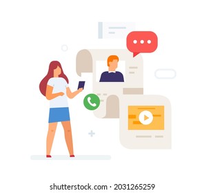 People use smartphones, leisure tourism, flights, social networks set of icons, illustration. Smartphones tablets user interface social media.Flat illustration Icons infographics. Landing page site