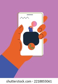 People use Smartphones and Surfing in Social Media. Chatting, Watching Video, Liking Photos. New generation. Concept of social networks, virtual relationships. Flat Cartoon Vector illustration