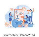 People use social media. Share info about referrals and earn money. Referral Program concept. Flat vector illustration.
