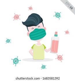 People Use Spray Sanitizer to Avoid Virus Illustration - Vector