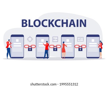 People use technology Cryptocurrency and blockchain network concept vector illustration
