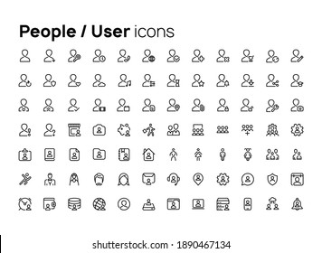 Personas y usuarios. Conceptos de alta calidad de iconos lineales minimalistas de vectores establecidos para sitios web, interfaz de aplicaciones móviles y diseño de productos impresos.