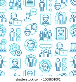 People and users seamless pattern with thin line icons: management, communication, human resources, teamwork, candidate. Modern vector illustration.