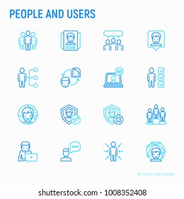 People and users thin line icons set: management, communication, human resources, teamwork, candidate. Modern vector illustration.