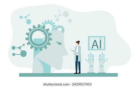 People Using Artificial Intelligence Digital Programming Data. Science and artificial intelligence technology, futuristic, AI, engineering and business concepts. Flat vector illustration.