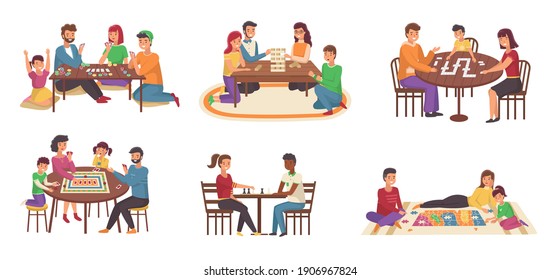 People Using Board Games Happy Families Stock Vector (Royalty Free ...