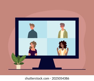 people using computer for virtual meeting