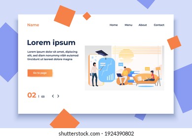 People using computers and studying at online school at home. Service, literature, study concept. Vector illustration can be used for topics like knowledge, education, online school
