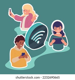 Menschen, die Geräte mit WiFi verwenden, Design